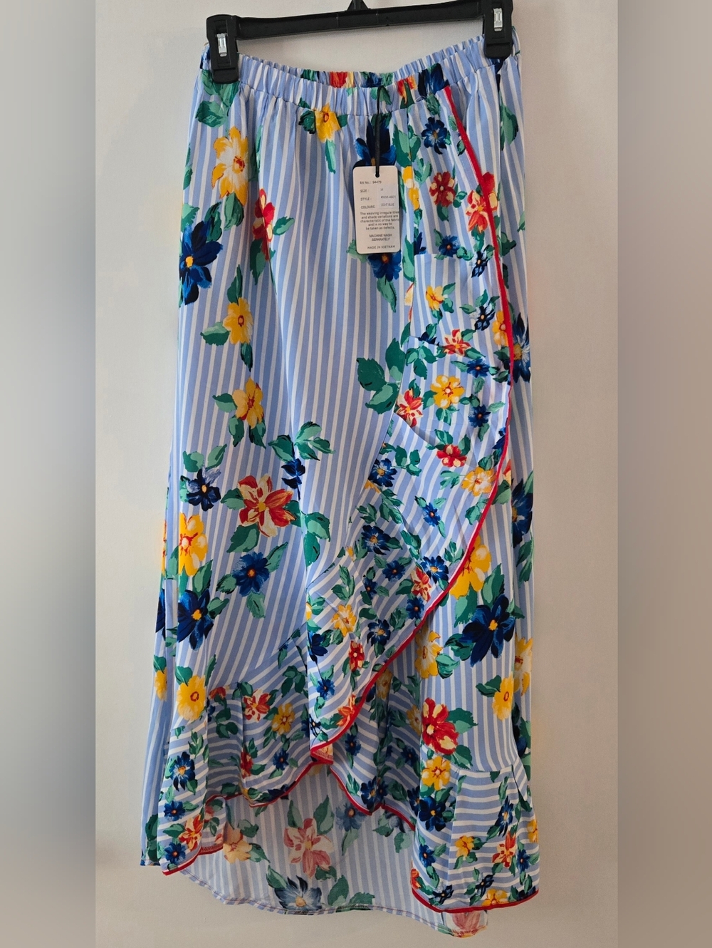 Ladies Magic Brand Skirt Sz Medium Maxi Hi Lo Nwt Stripes And Flowers
